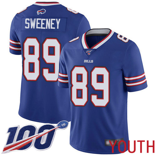 Youth Buffalo Bills #89 Tommy Sweeney Royal Blue Team Color Vapor Untouchable Limited Player 100th Season NFL Jersey->youth nfl jersey->Youth Jersey